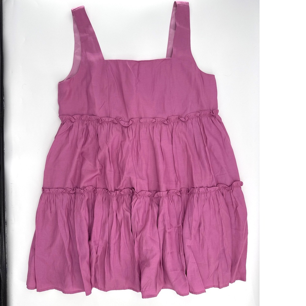 Joy Joy (Pink) Square Neck Tiered Dress Women Medium